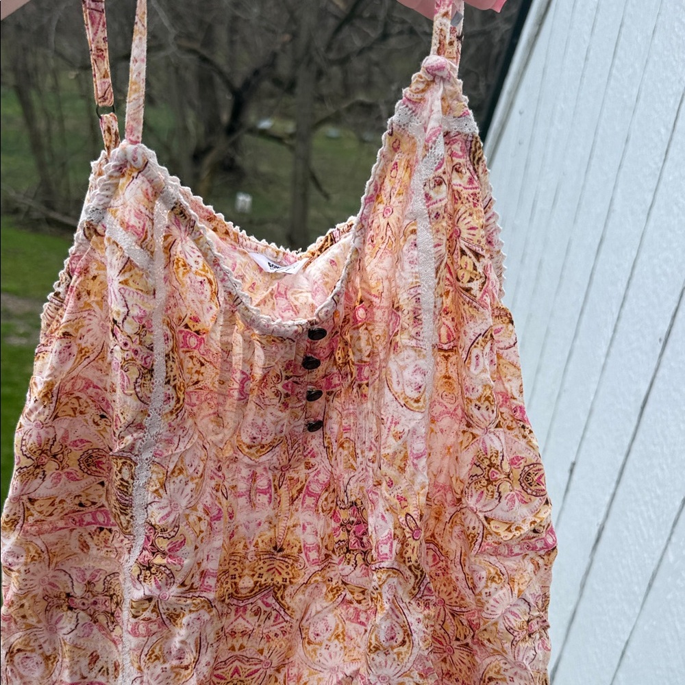 Floral Pink & Cream Spaghetti Strap Tank Top